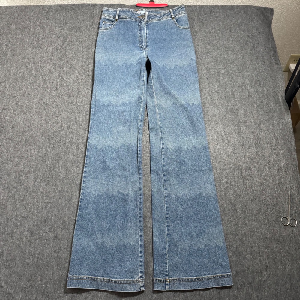 Ertu Women Medium Wash Wavy Gradient Flare Leg Jeans Size 38 Retro 70s Style